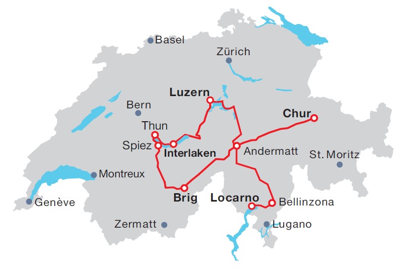 Locarno Lucerne Interlaken Brig Chur
